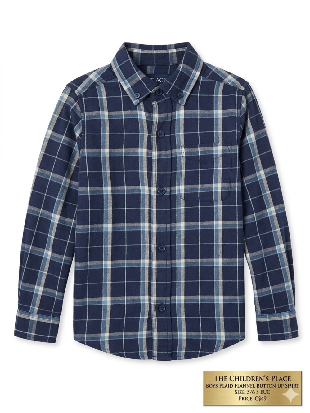 The Children's Place Boys Plaid Flannel Button Up Shirt Size 5/6 S EUC Like New
